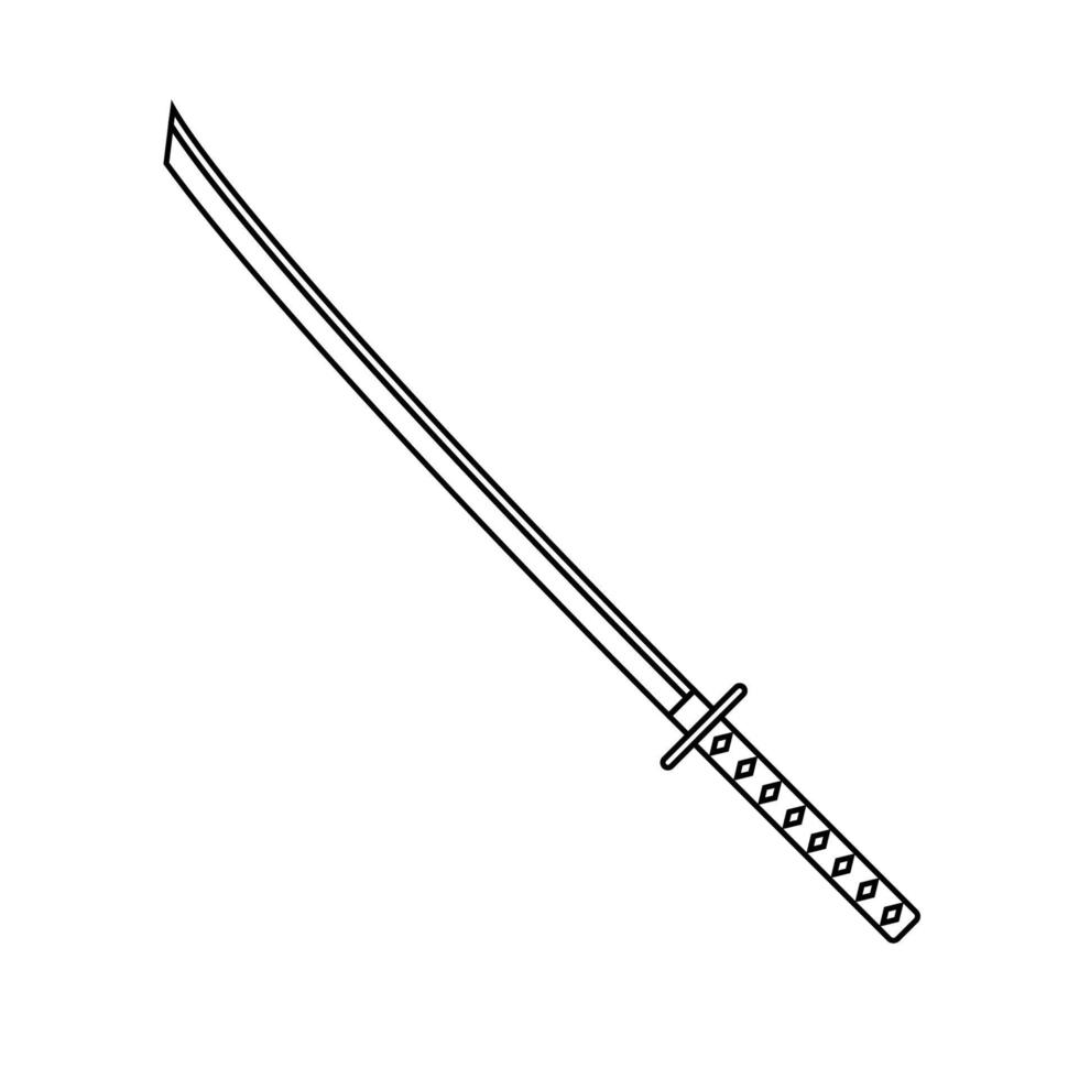 Katana Sword Outline Icon on White Background vector