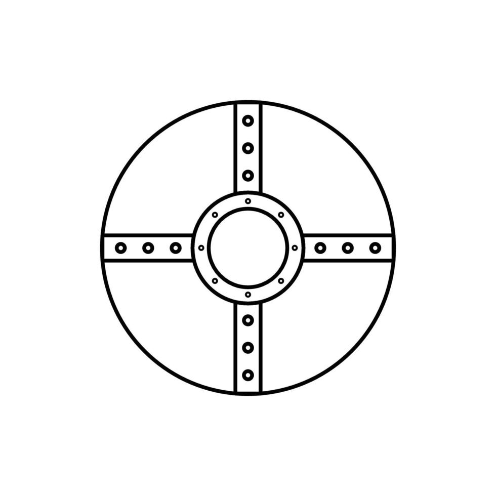 Round Shield Black and White Icon in Outline Style on a White Background Suitable for Logo, Military, Security Icon. Isolated vector