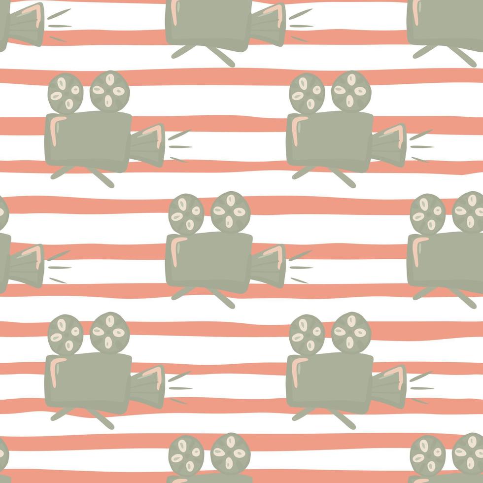 Simple camera silhouettes seamless pattern. White and oral stripped backgound. Stylized backdrop. vector