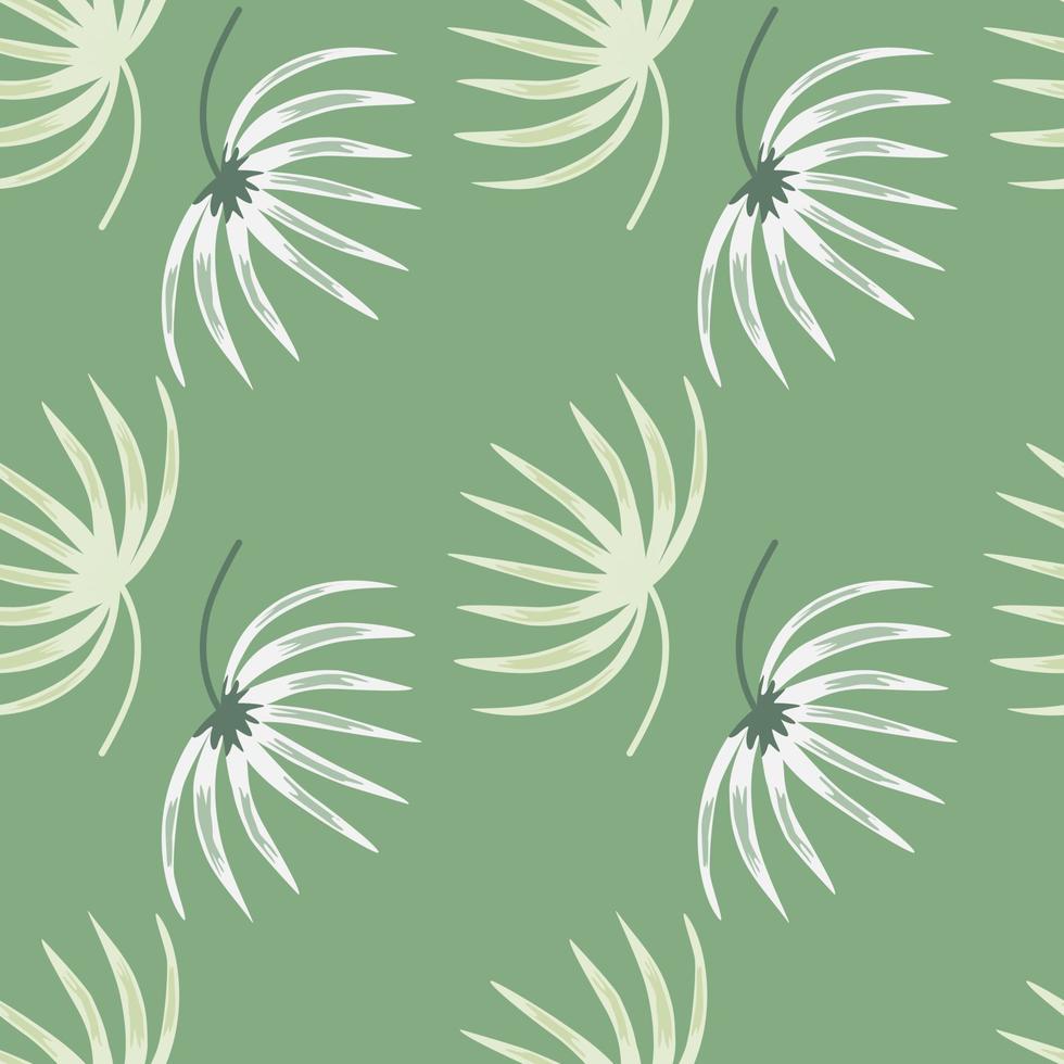 White hand drawn botanic leaves shapes seamless pattern. Light green background. Abstract backdrop. vector