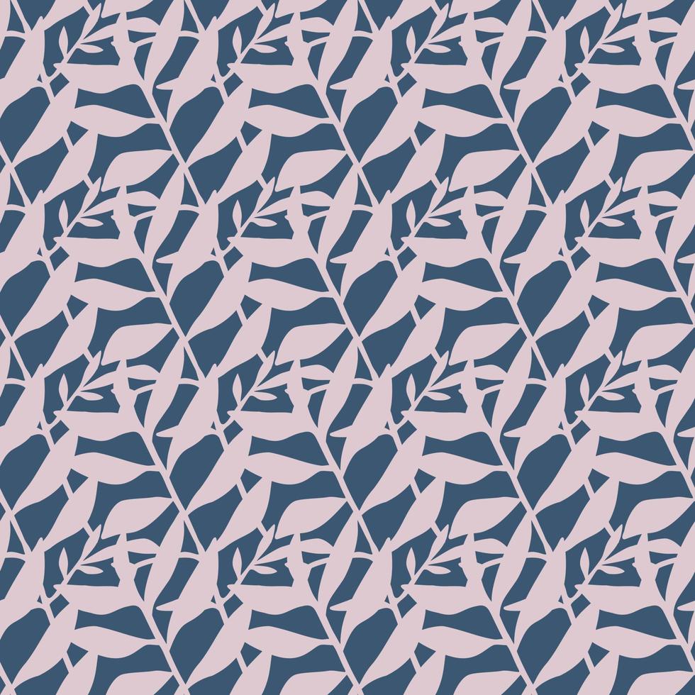 Pink pastel leaf branches ornament seamless pattern. Dark navy blue background. Creative print. vector