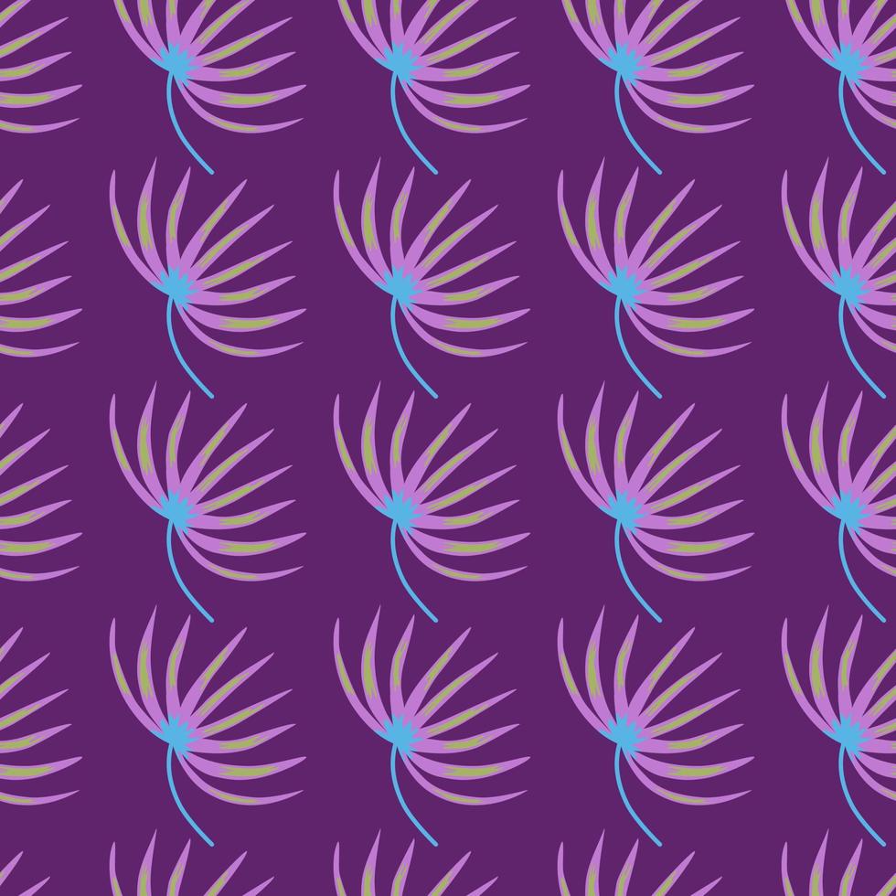 Hand drawn abstract seamless pattern with botanic leaf silhouettes. Purple bright background. vector