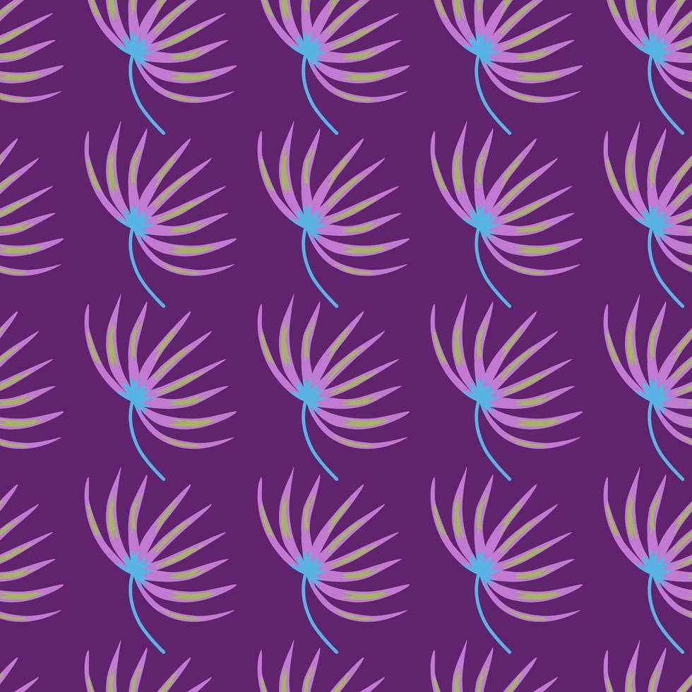 Hand drawn abstract seamless pattern with botanic leaf silhouettes. Purple bright background. vector