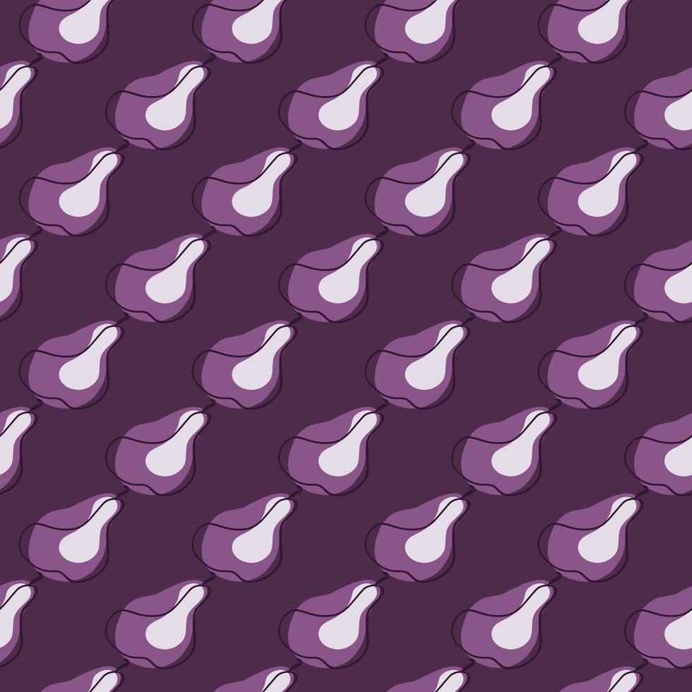 Hand drawn abstract seamless food pattern with diagonal pears shapes. Purple colors fruit modern backdrop. vector