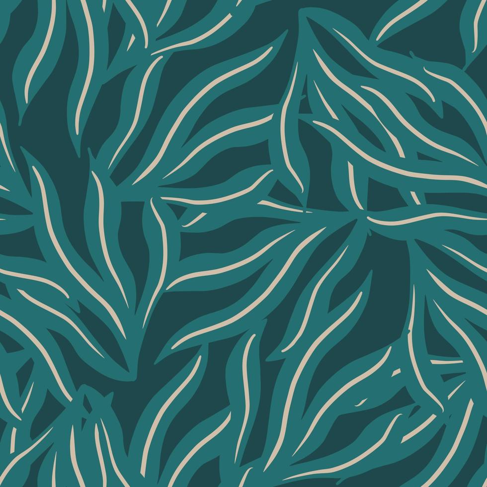 Cartoon marine seamless pattern with green seaweed shapes. Turquoise background. Random aqua flora print. vector