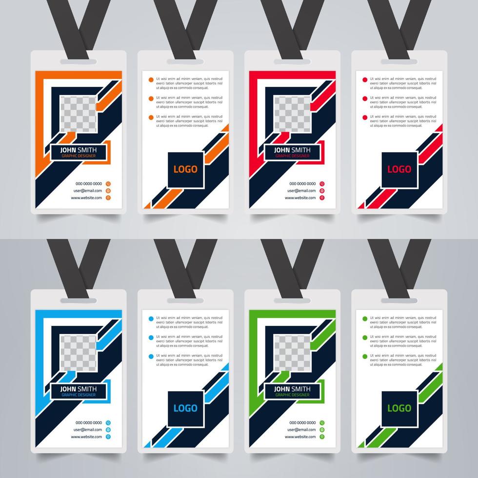 Diseño de plantilla de papelería de tarjetas de identidad de empleados de oficina de negocios creativos. vector