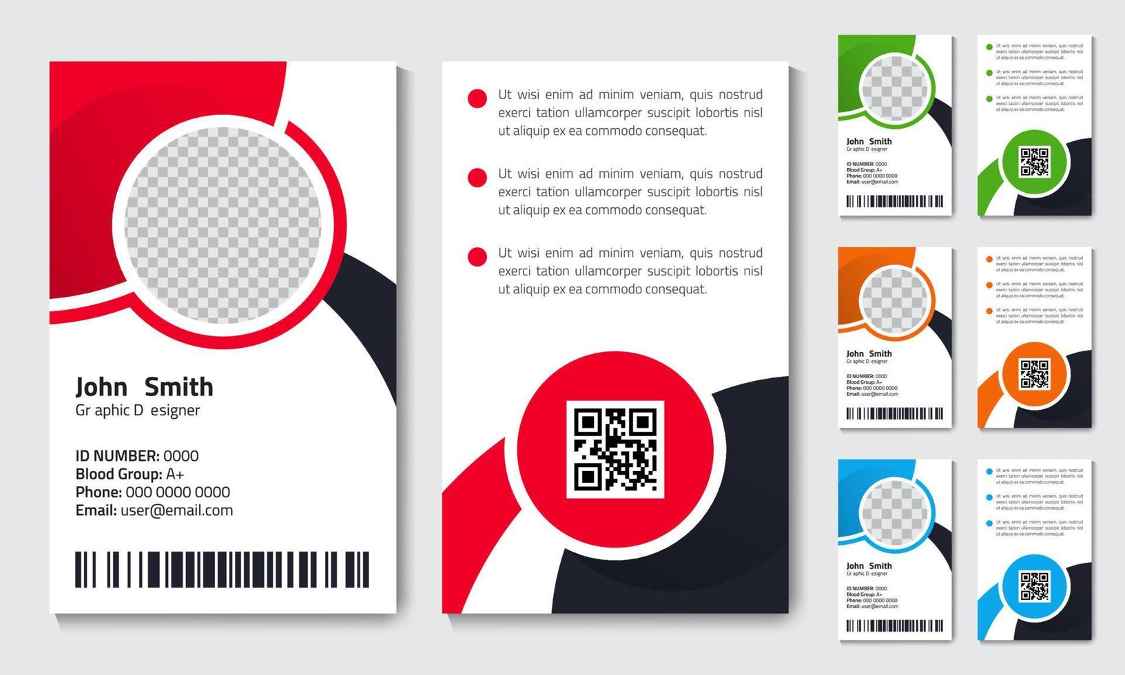 Diseño de plantilla de papelería de tarjetas de identidad de empleados de oficina de negocios creativos. vector