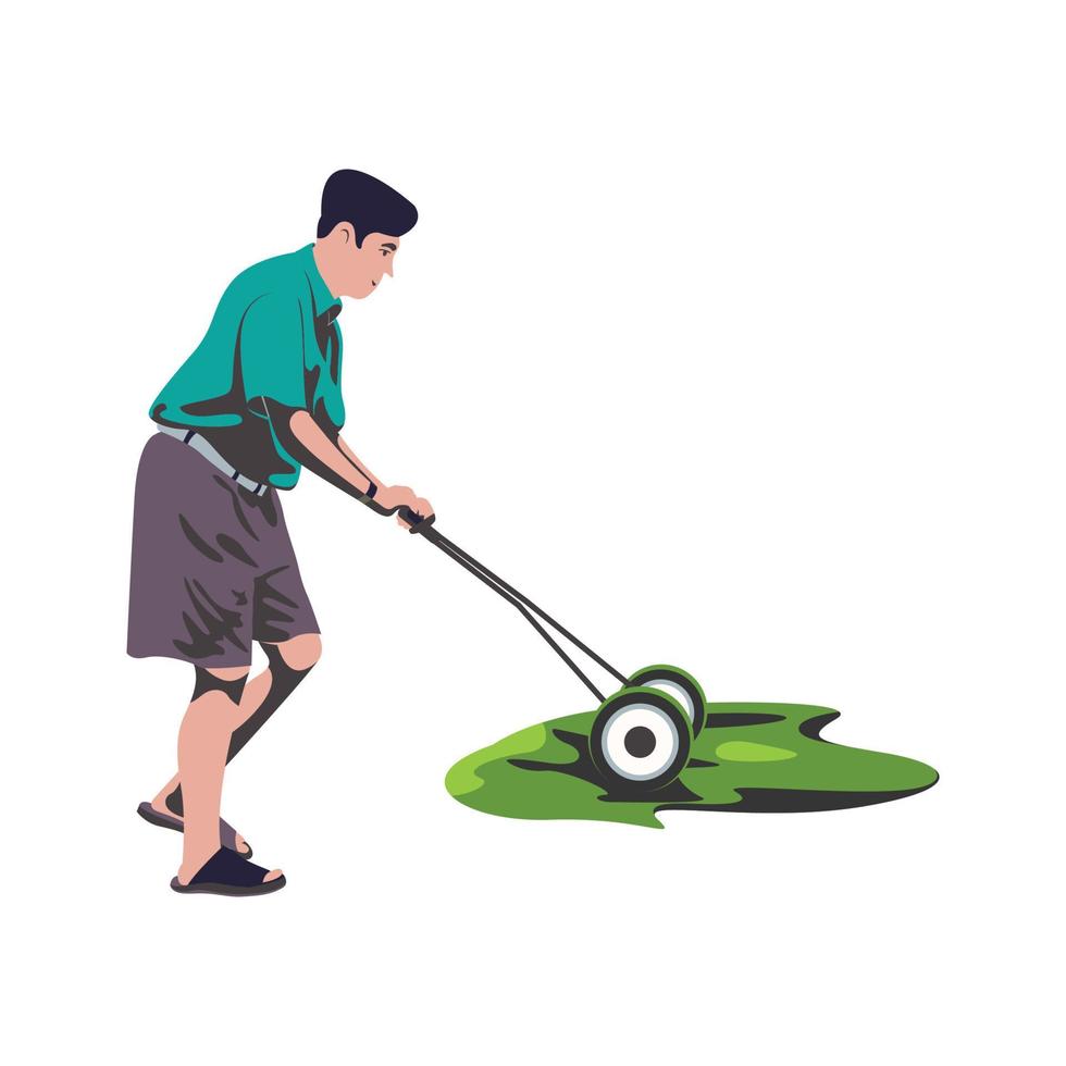 Gardeners mows the lawn illustration vector