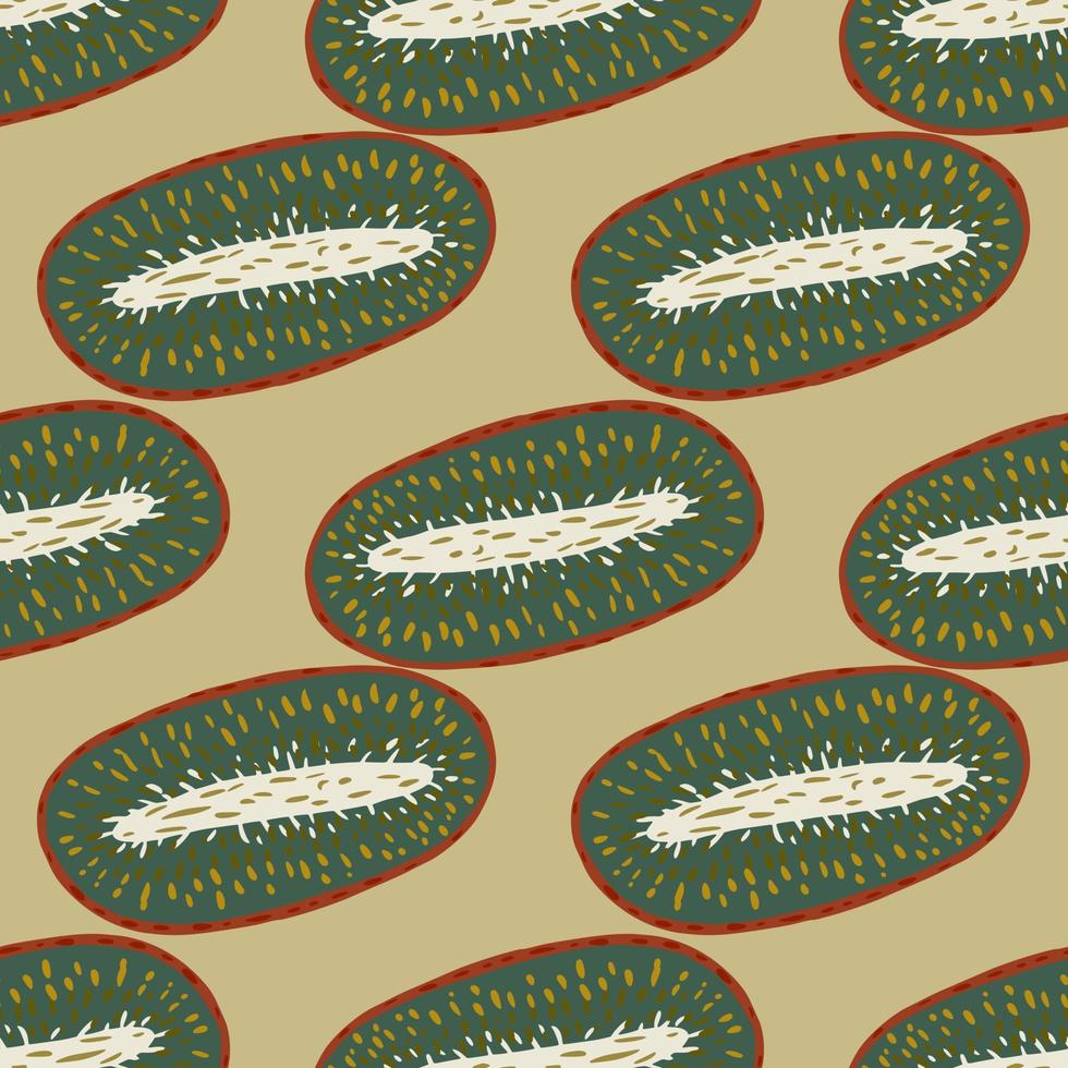 Vitamin seamless fruit pattern with creative kiwi elements. Beige background. Food backdrop. vector