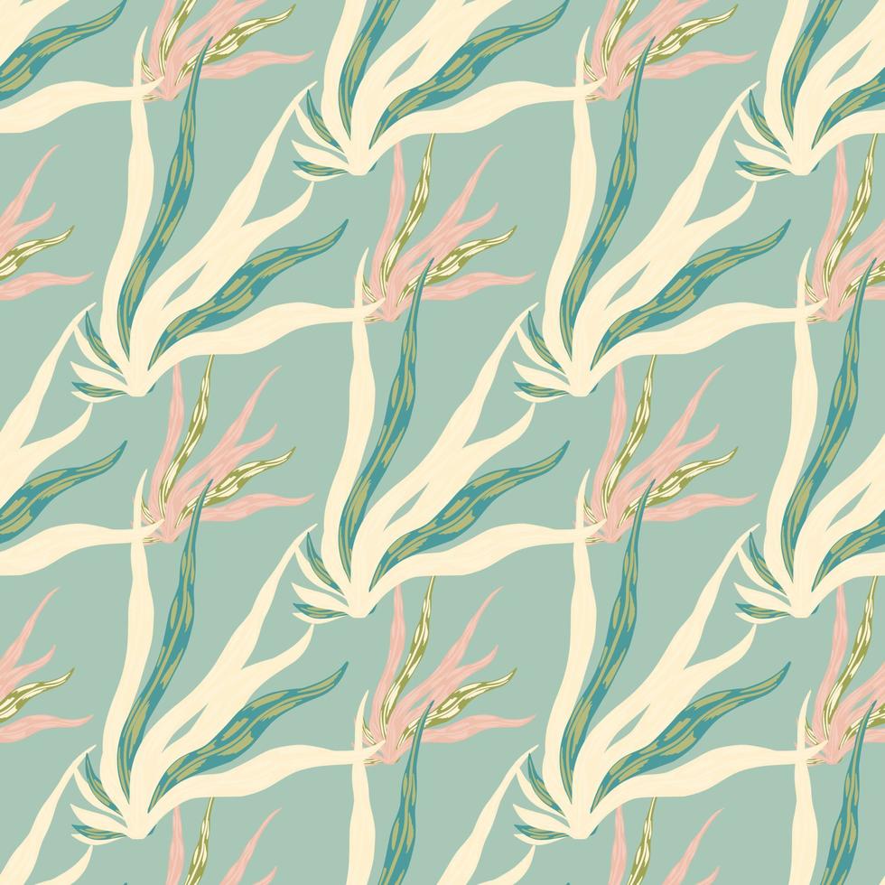 Pastel tones palette seaweed seamless pattern Light beige and green nature undersea ornament, Blue background. vector