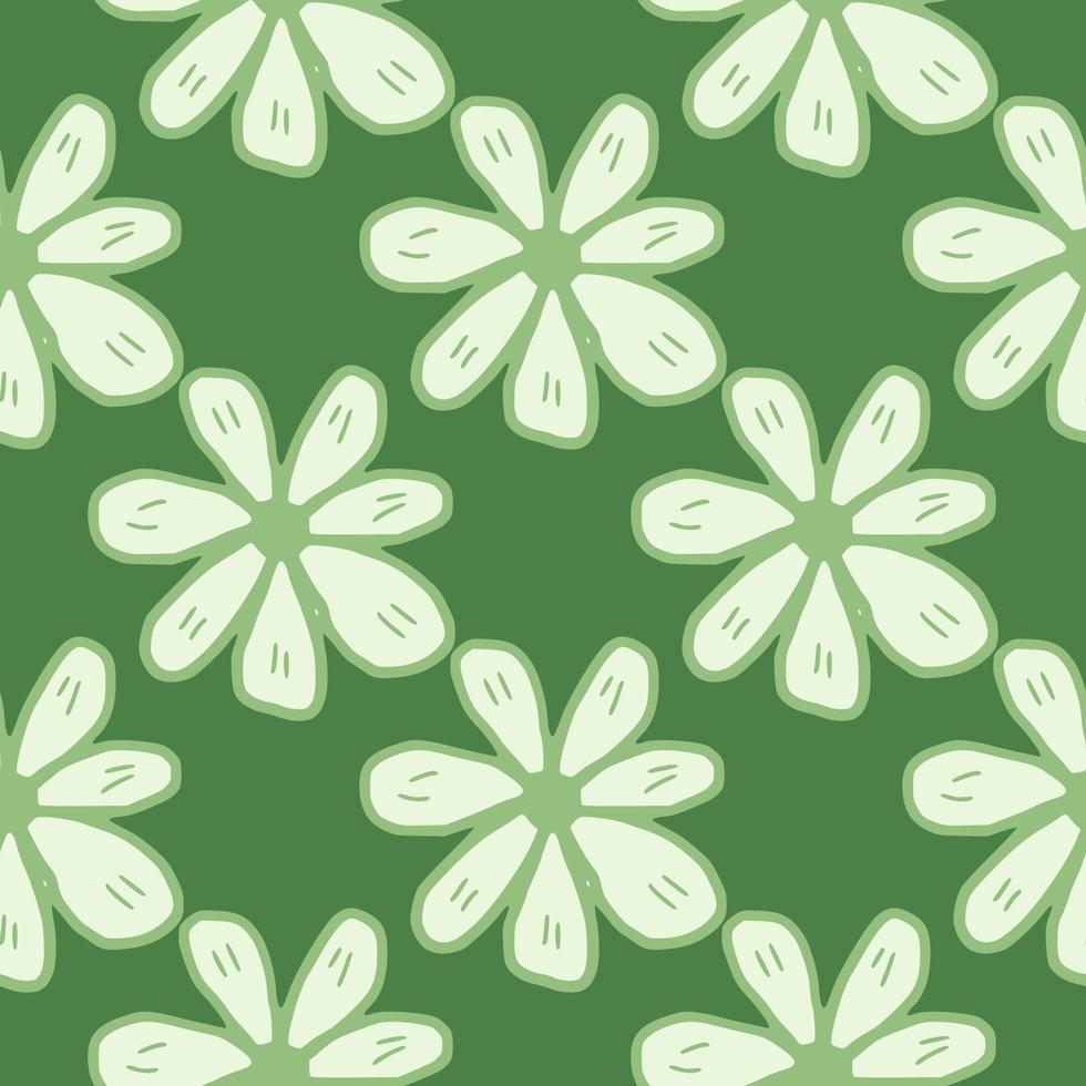 Cute chamomiles flowers seamless pattern on green background. Abstract daisies floral endless wallpaper. vector
