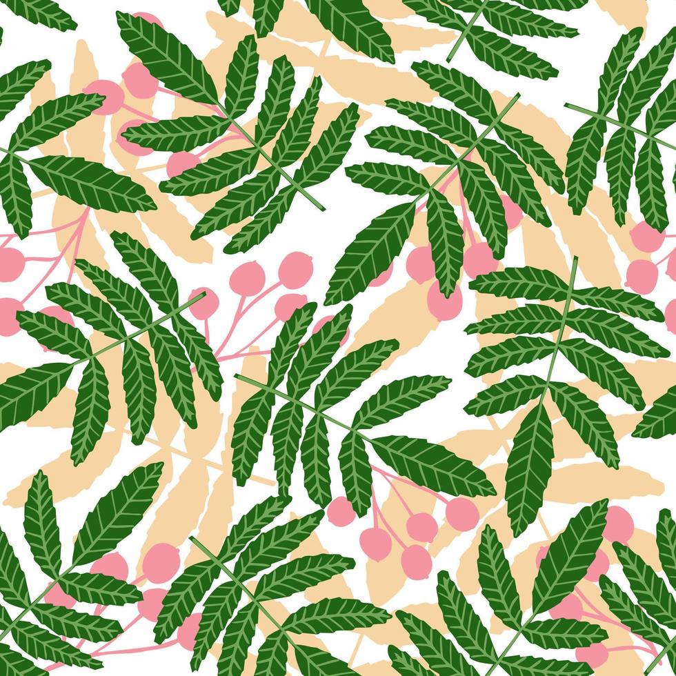 Berry and branch seamless pattern. Autumn leaves floral wallpaper. vector