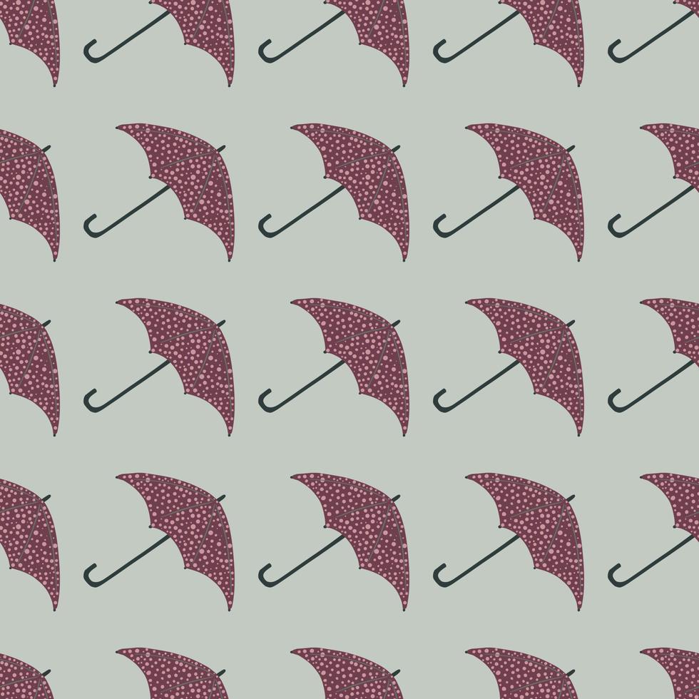 Seamless pale pattern with maroon dotted umbrella shapes. Simple season print on grey background. vector