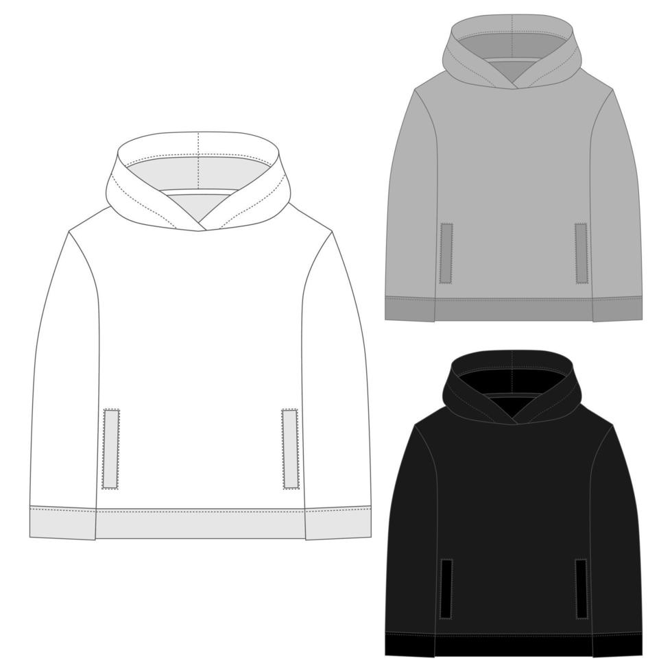 Set of technical sketch for men hoodie. Template hoody.Technical drawing kids clothes. vector