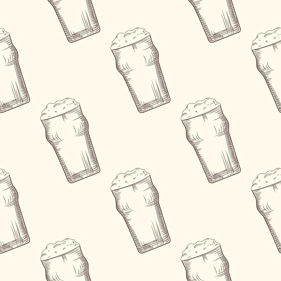 Beer glass seamless pattern. Beer mug backdrop. Alcoholic beverage design. vector