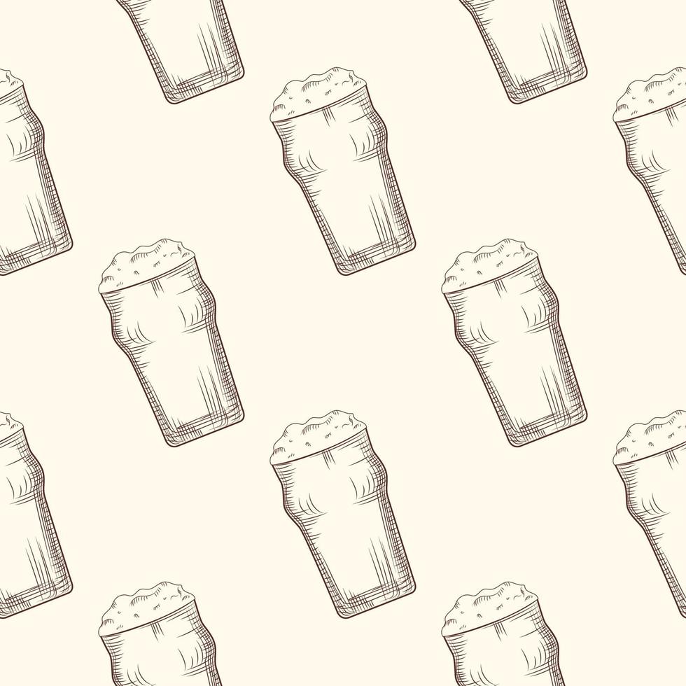 patrón sin costuras de vaso de cerveza. telón de fondo de jarra de cerveza. diseño de bebidas alcohólicas. vector