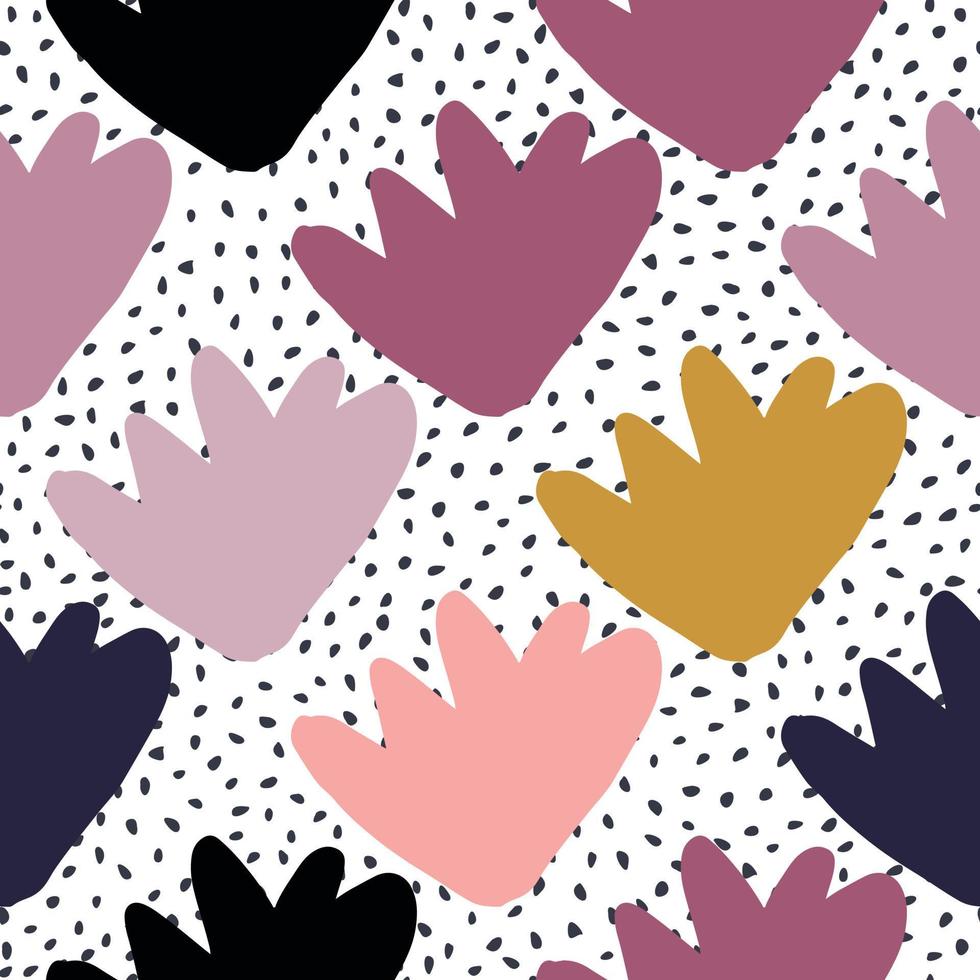 Abstract flowers on polka dot background. Strange floral seamless pattern. vector