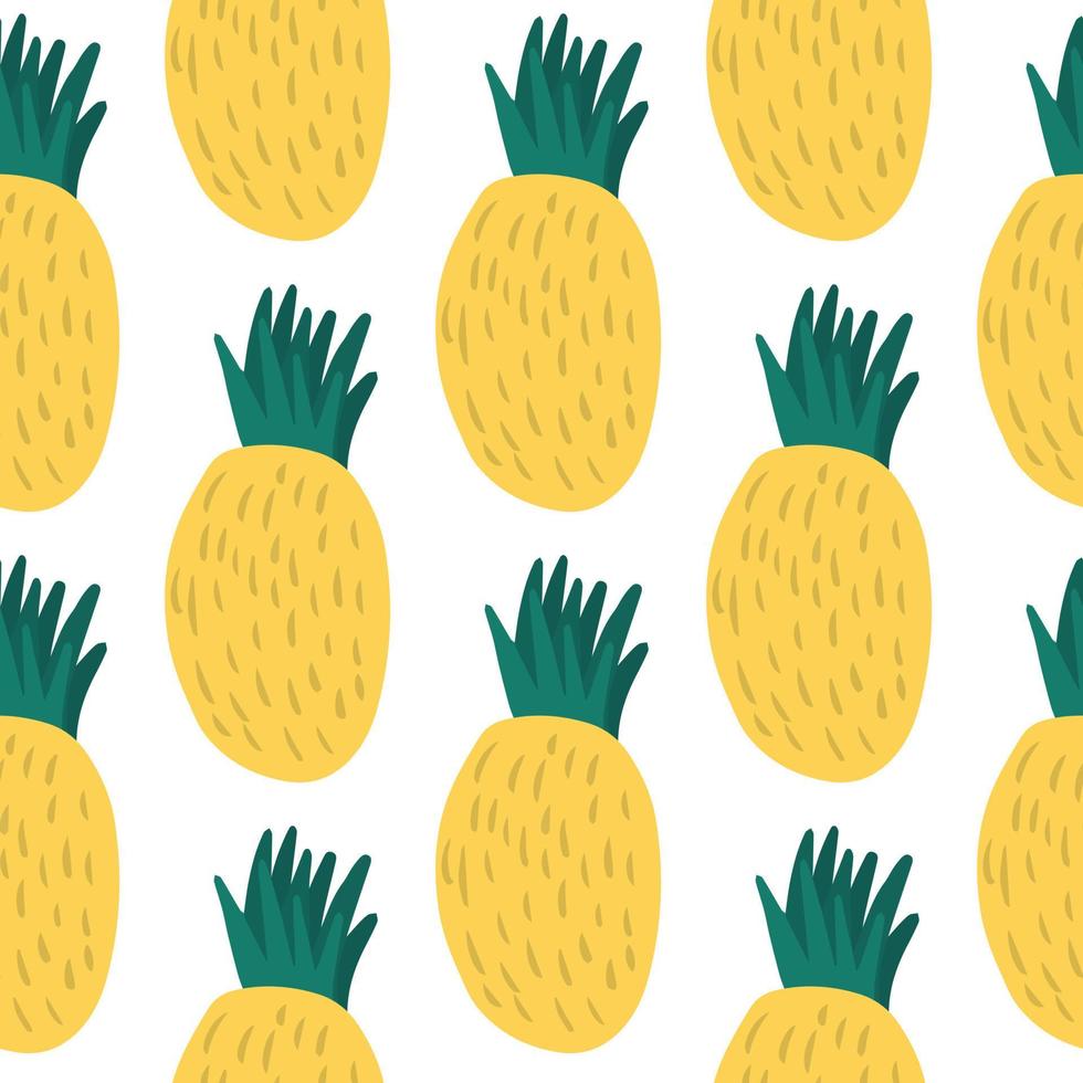 Cute yellow pineapple seamless pattern. Hand drawn summer colorful tropical textile print. vector