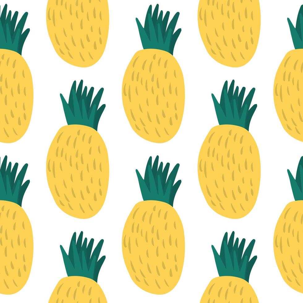 lindo patrón sin costuras de piña amarilla. Estampado textil tropical colorido de verano dibujado a mano. vector