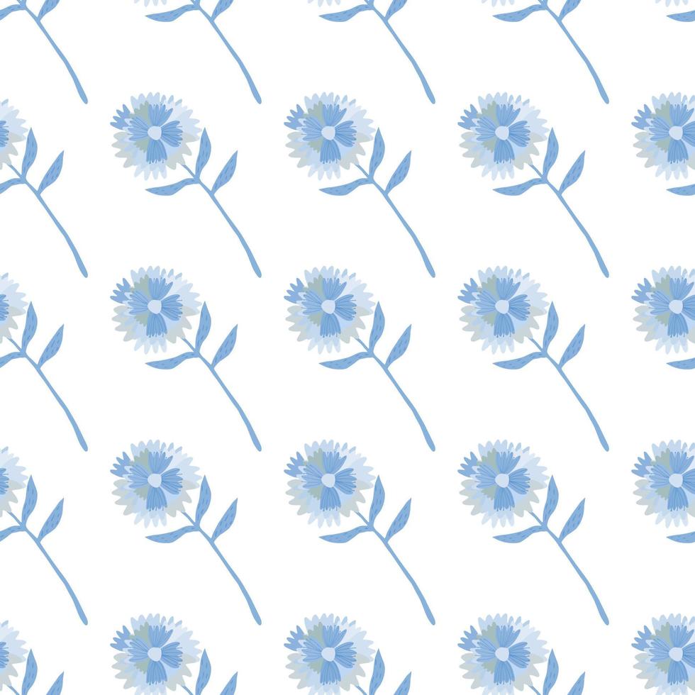 Isolated seamless floral dandelion pattern. Blue flower silhouettes on white background. vector