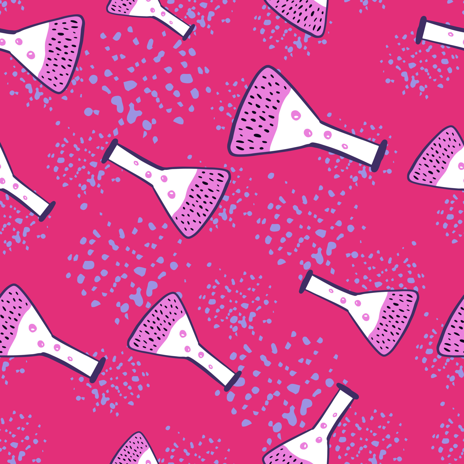Bright random seamless pattern with lilac flask elements. Pink ...