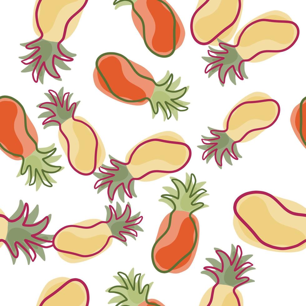 piñas aisladas en colores beige y rojo sin costuras. siluetas abstractas de frutas frescas contorneadas. vector