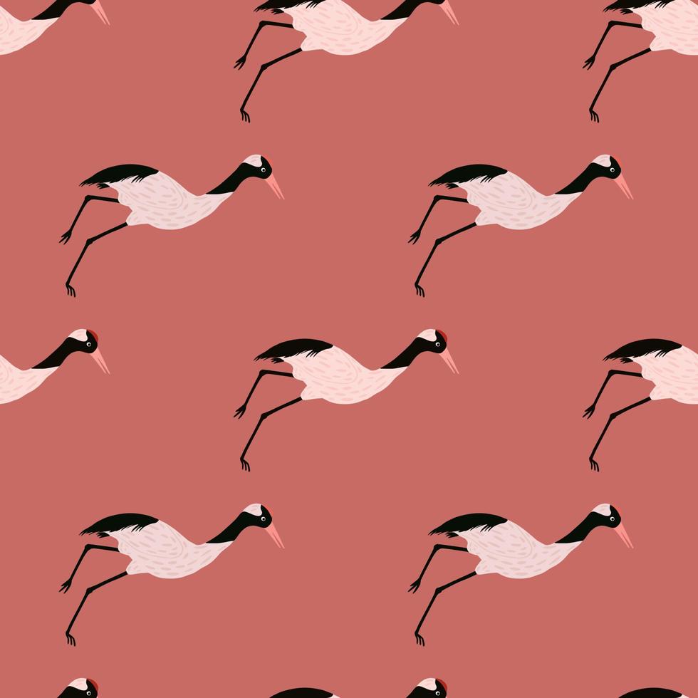 Simple minimalistic style seamless pattern with crane bird elements. Vintage japan animal print. Doodle artwork. vector