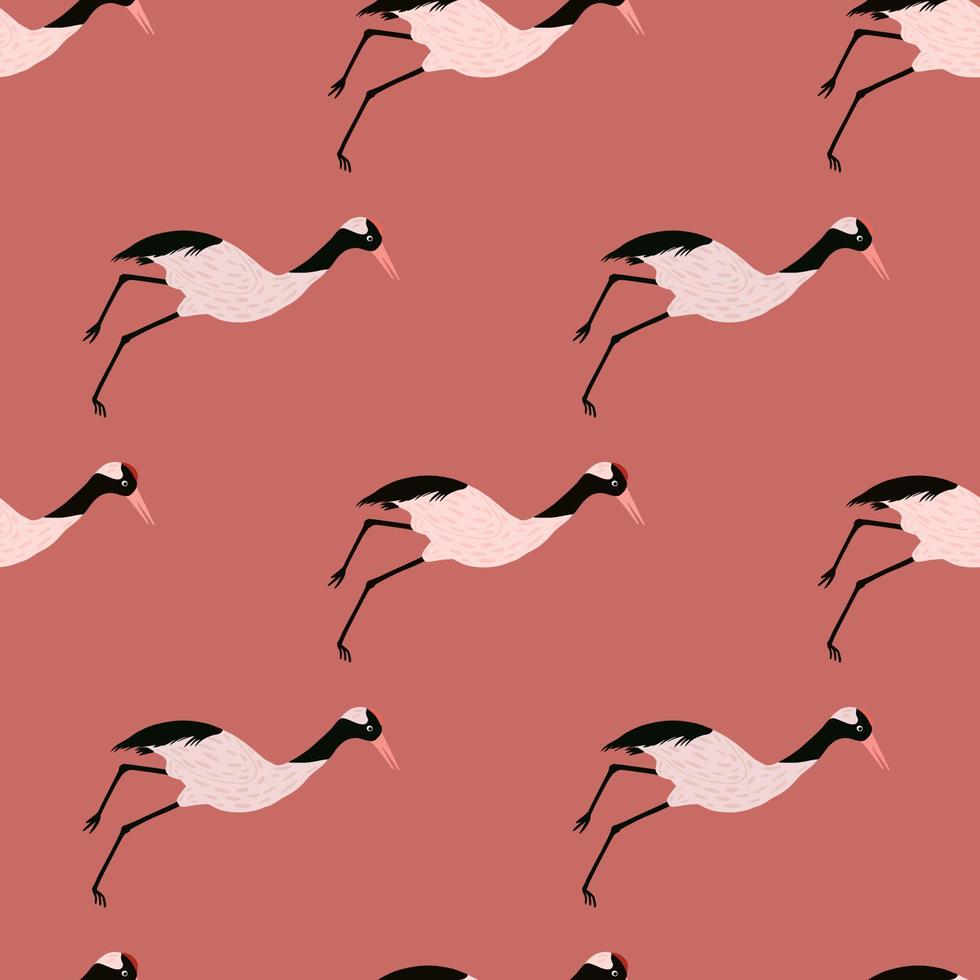 Simple minimalistic style seamless pattern with crane bird elements. Vintage japan animal print. Doodle artwork. vector