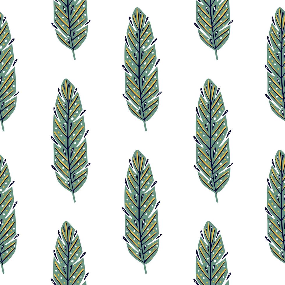 Botanic seamless pattern with green contoured leaves ornament. Isolated print in floral theme. vector