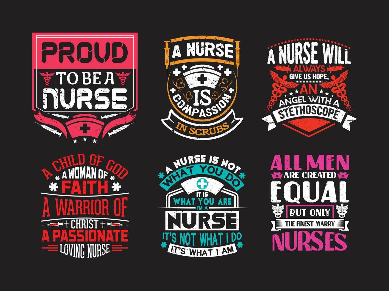 Nursing quotes design emblem bundle. vector