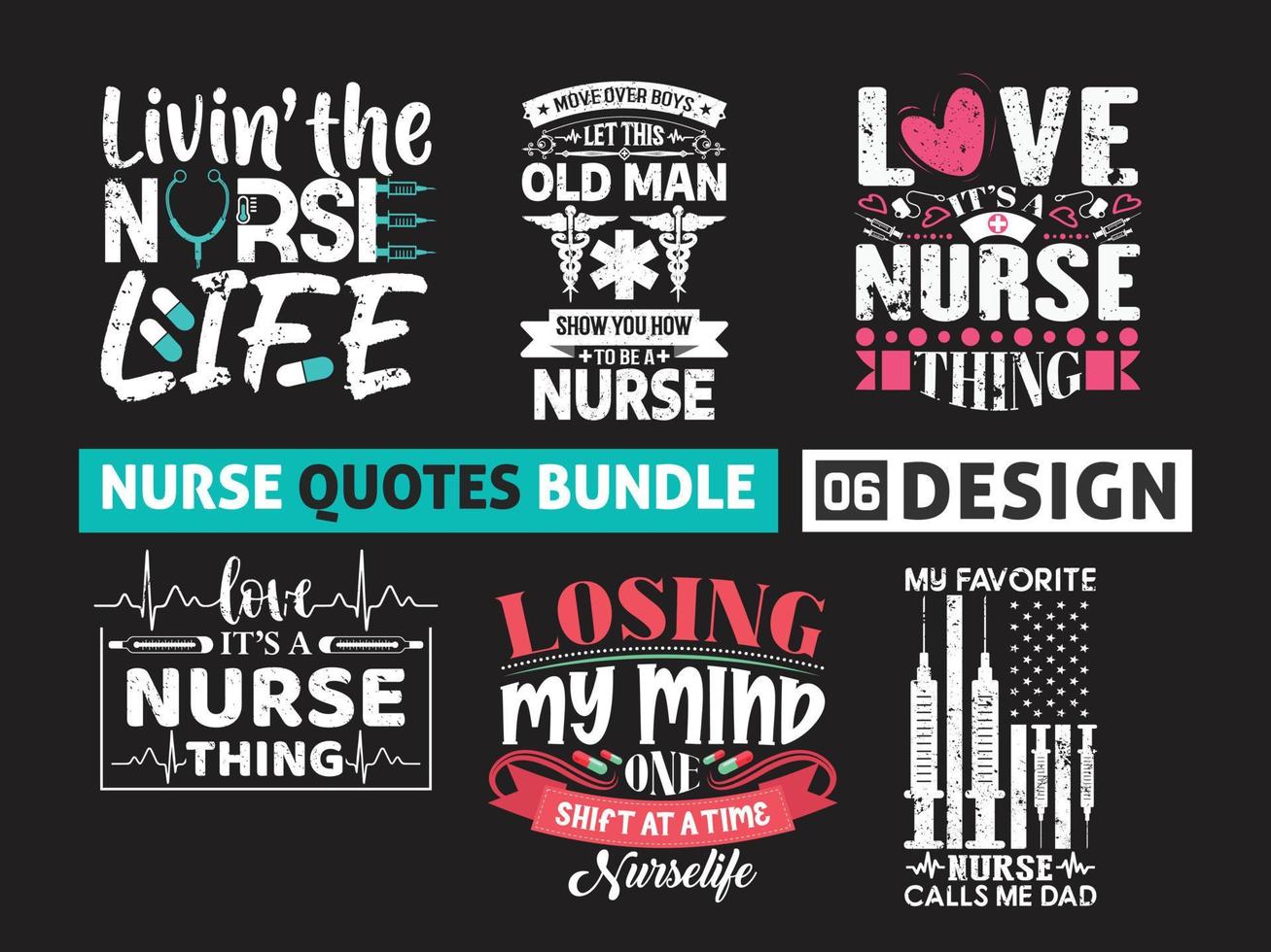 Medical Nurse typographic slogan bundle design vector. vector