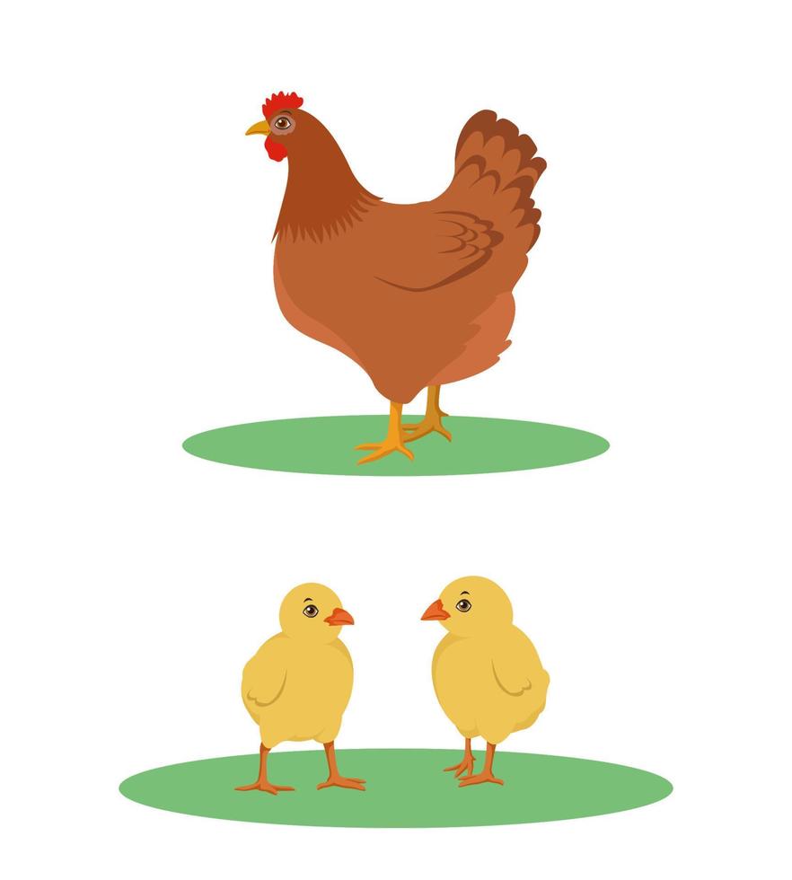 Hen and Chicken Vector clip art Design