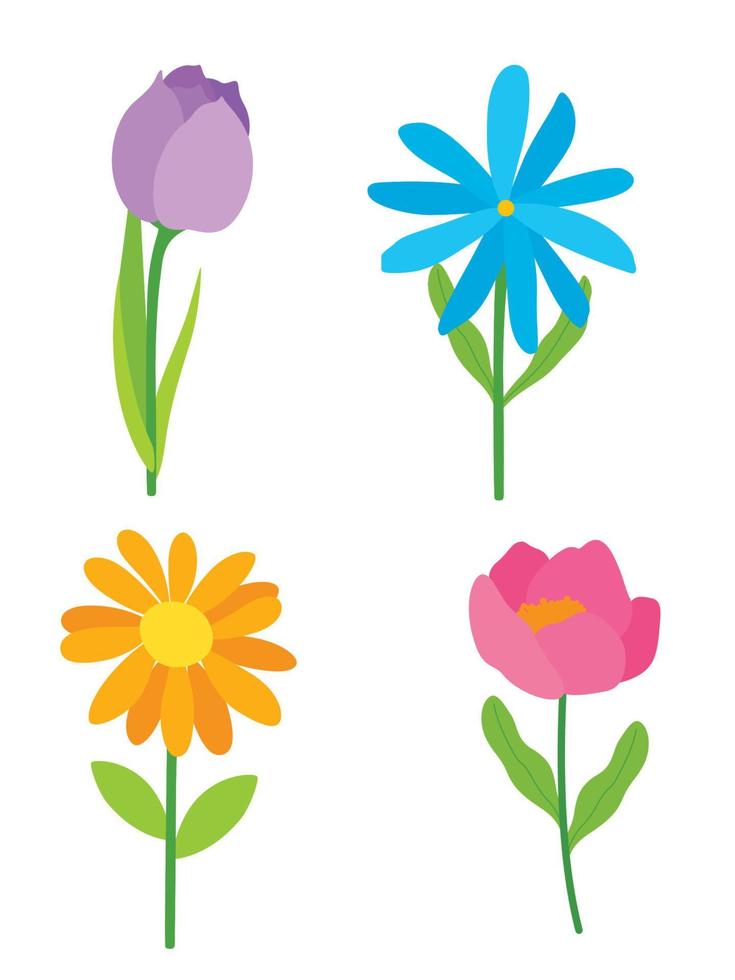 4 Flowers set Vector clipart Design