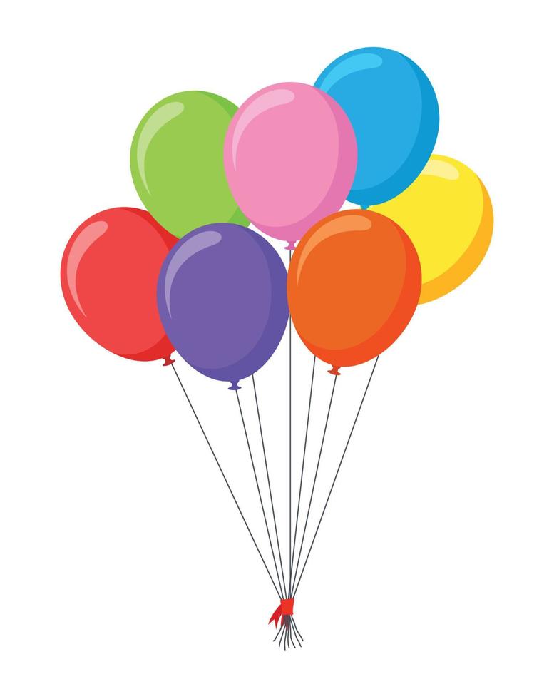 Balloon in cartoon style. Bunch of balloons for birthday and party. Flying  balloon with rope. Blue, red, yellow and green ball isolated on white  background. 13515034 Vector Art at Vecteezy