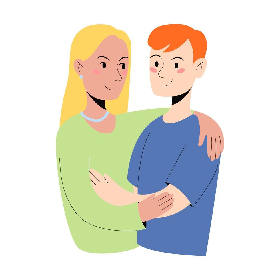 Couple in love. Straight man and a woman hug. Vector illustration in flat style isolated on a white background.