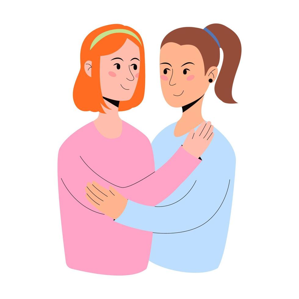 Couple in love. Lesbians hug. LGBTQ. Vector illustration in flat style isolated on a white background.