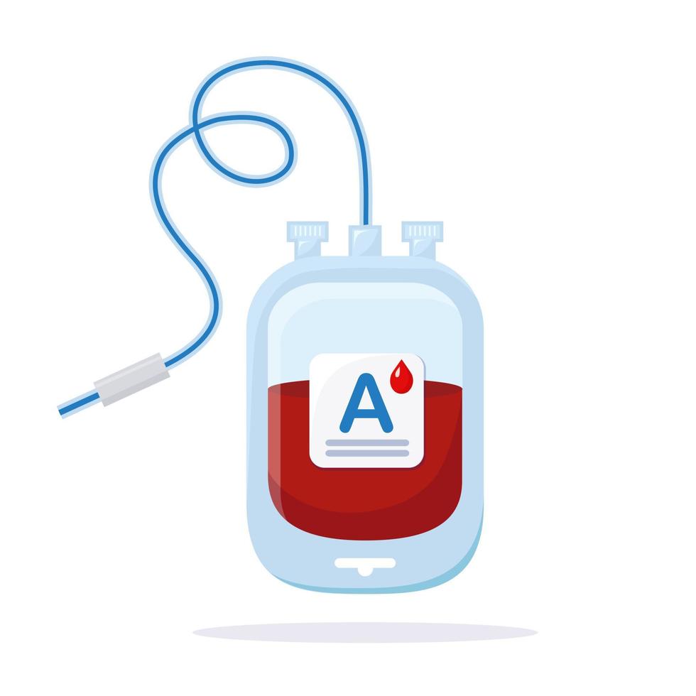 bolsa de sangre con gota roja aislada sobre fondo blanco. donación, transfusión en concepto de laboratorio de medicina. salvar la vida del paciente. diseño plano vectorial vector