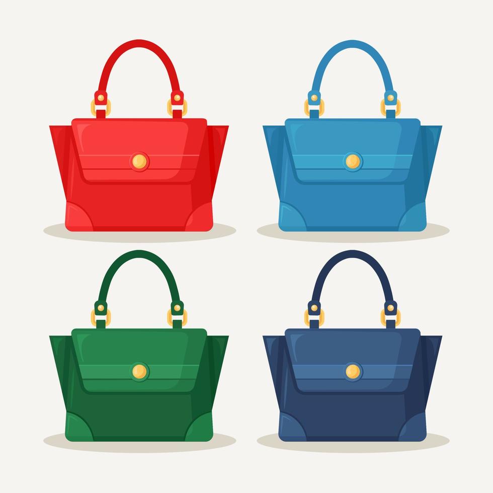 bolso femenino para compras, viajes, vacaciones. bolso de cuero con asa aislado sobre fondo blanco. hermosa colección casual de accesorios de mujer de verano. diseño plano vectorial vector