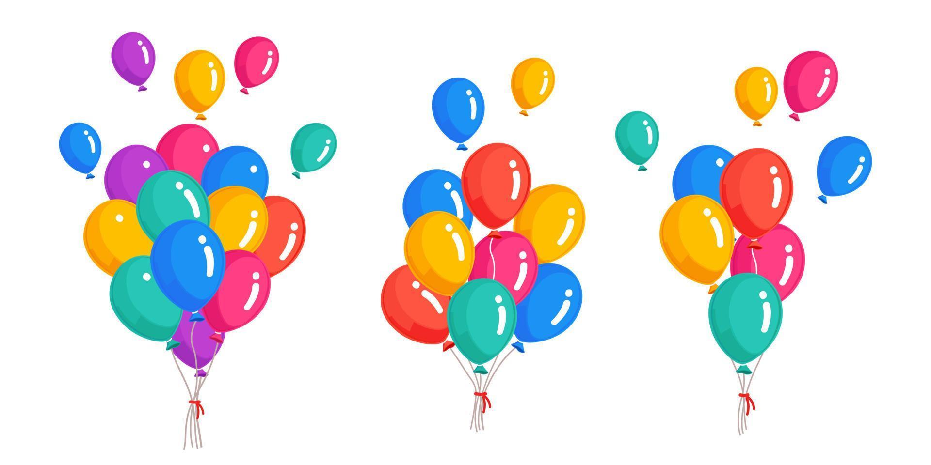 conjunto de globos de helio, bolas de aire voladoras aisladas en fondo blanco. feliz cumpleaños, concepto de vacaciones. decoración de fiesta diseño de dibujos animados de vectores