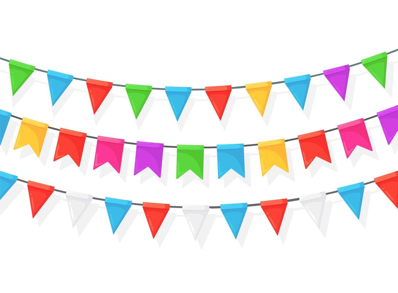 Banner with garland of colour festival flags and ribbons, bunting. Background for celebrate happy birthday party, carnaval, fair. Vector flat design