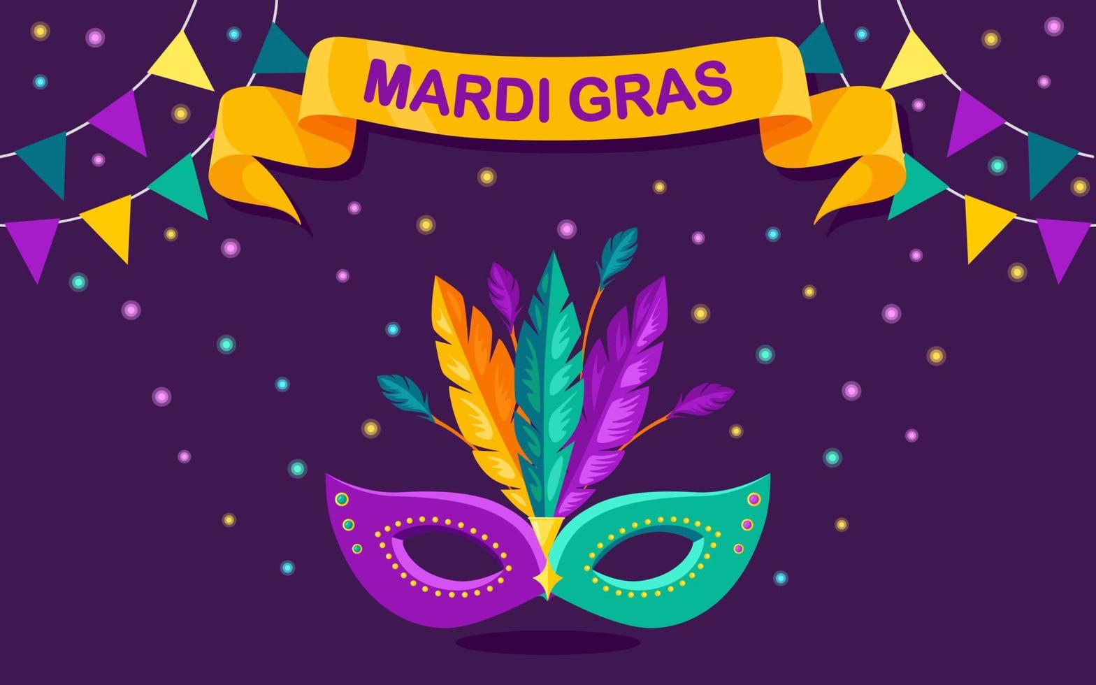 máscara de carnaval con plumas aisladas sobre fondo. accesorios de disfraces para fiestas. mardi gras, concepto del festival de venecia. diseño de dibujos animados de vectores