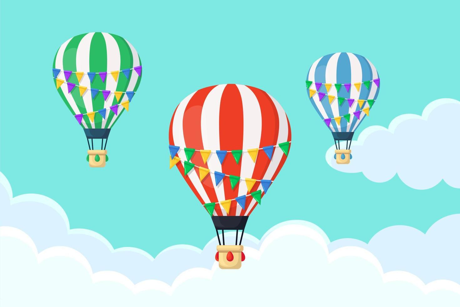 Hot air balloon flying in sky vector