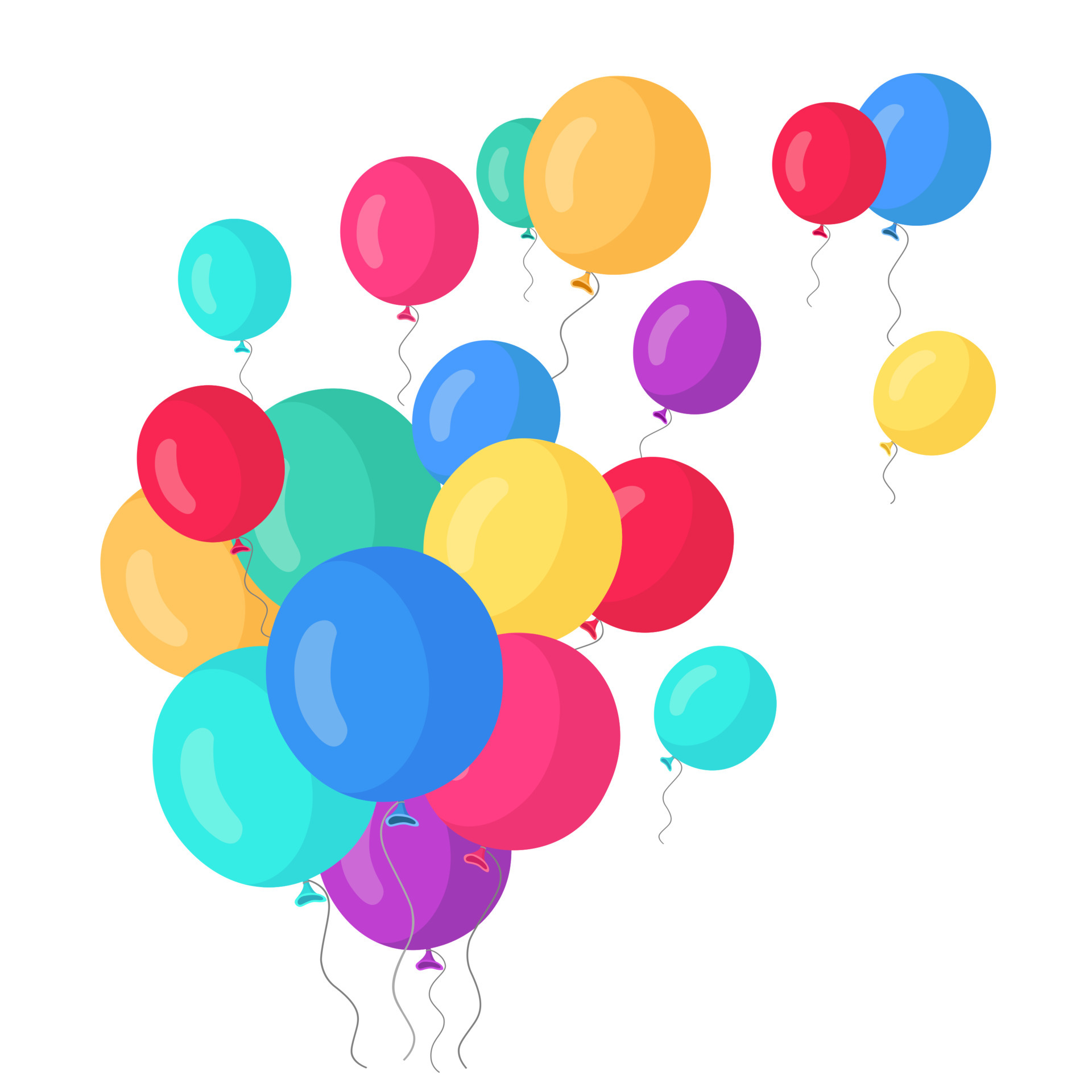 montón de globos de helio, bolas de aire voladoras aisladas en fondo  blanco. feliz cumpleaños, concepto de vacaciones. decoración de fiesta  diseño de dibujos animados de vectores 5624170 Vector en Vecteezy