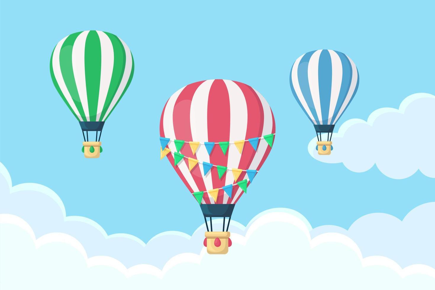 Hot air balloon flying in sky vector