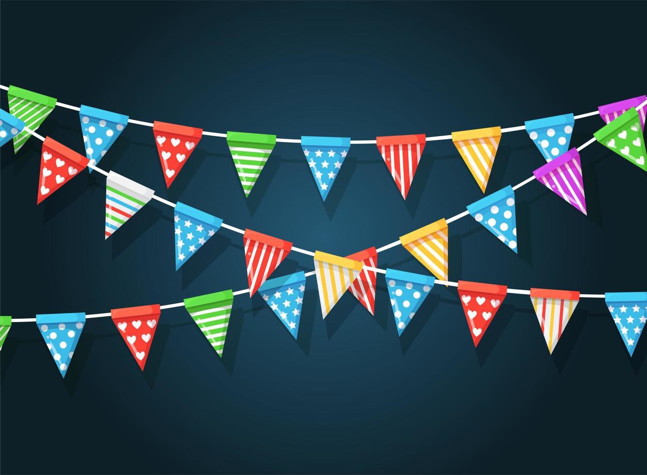 Banner with garland of colour festival flags and ribbons, bunting. Background for celebrate happy birthday party, carnaval, fair. Vector flat design