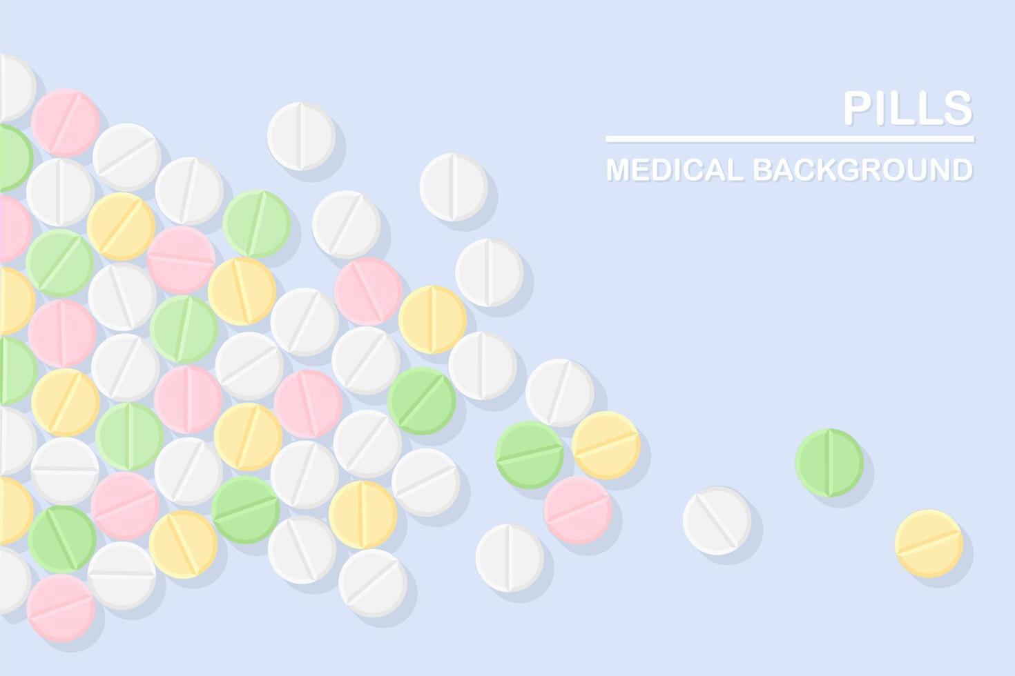 conjunto de pastillas, medicamentos, drogas. tableta analgésica, vitamina, antibióticos farmacéuticos. antecedentes médicos. diseño de dibujos animados de vectores