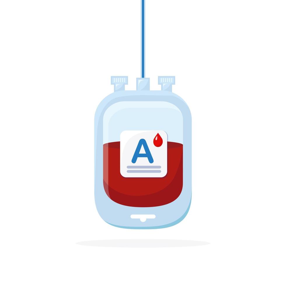 Blood bag with red drop isolated on white background. Donation, transfusion in medicine laboratory concept. Save patient life. Vector flat design