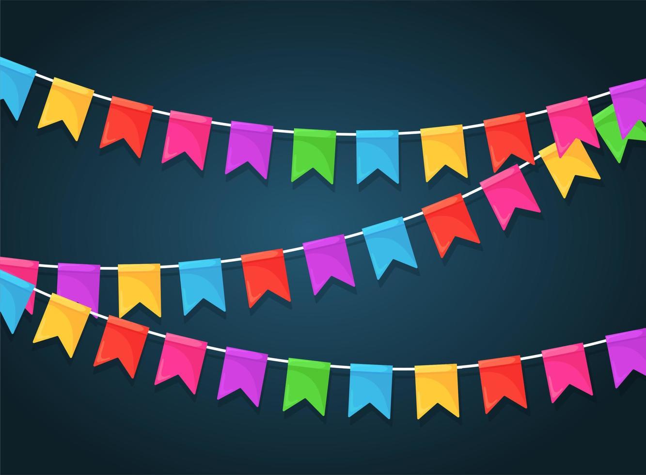 Banner with garland of colour festival flags and ribbons, bunting. Background for celebrate happy birthday party, carnaval, fair. Vector flat design