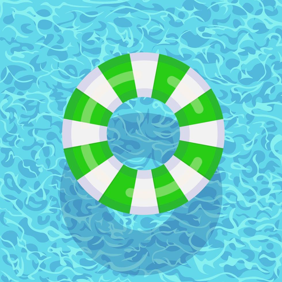 Life buoy floating in swimming pool. Beach rubber ring on water isolated on background. Lifebuoy, cute toy for children. Inflatable circle. Ship Rescue belt for saving people. Vector cartoon flat icon