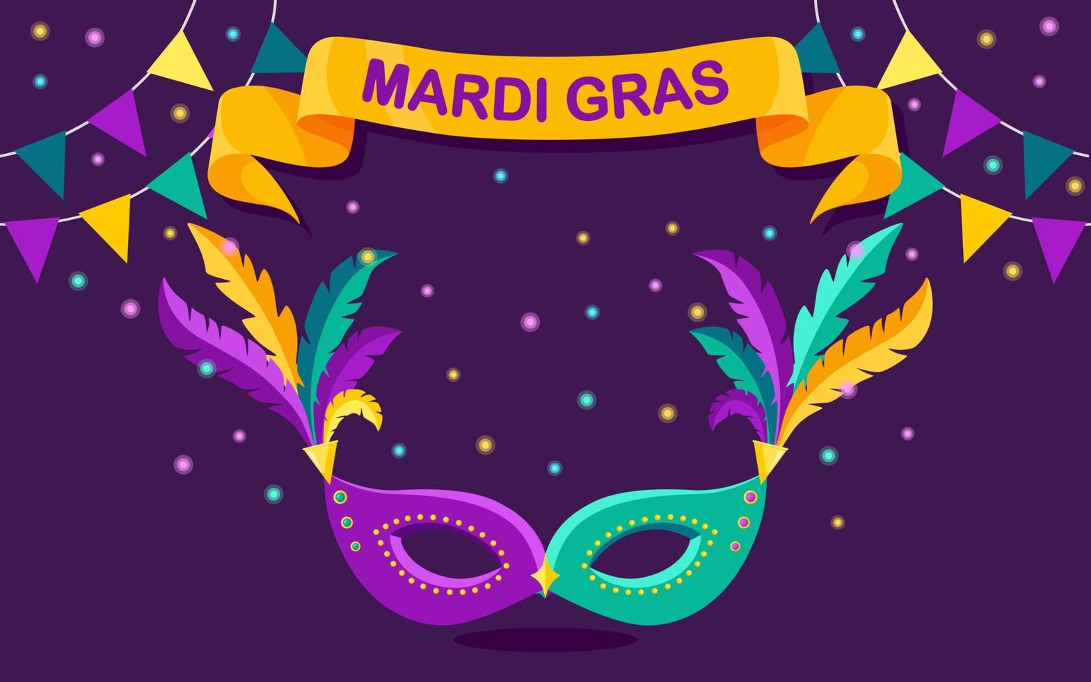 Carnival mask with feathers isolated on background. Costume accessories for parties. Mardi gras, venice festival concept. Vector cartoon design